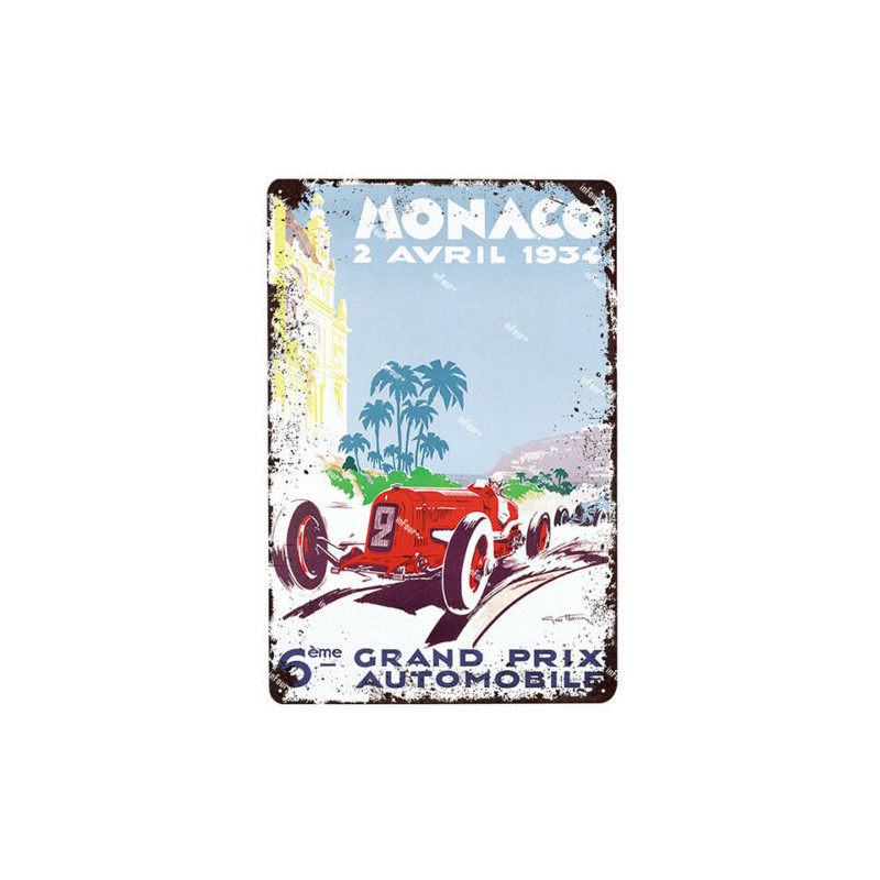 PLAQUE EN ÉTAIN GRAND PRIX MONACO COURSE AUTOMOBILE 30 X 20 CM