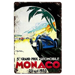 PLAQUE EN ÉTAIN GRAND PRIX MONACO COURSE AUTOMOBILE 30 X 20 CM