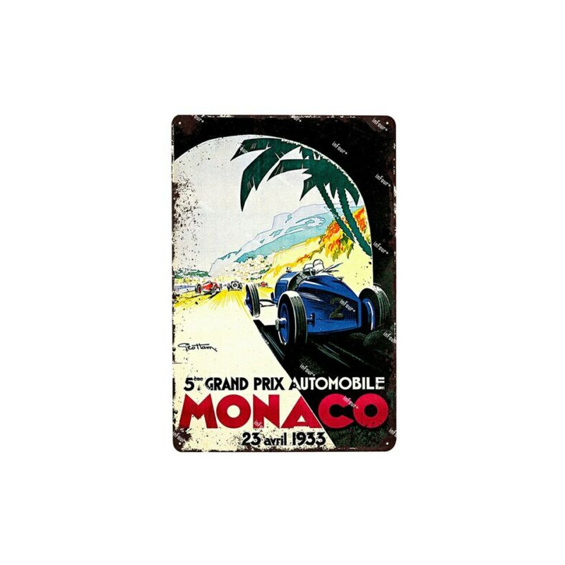 PLAQUE EN ÉTAIN GRAND PRIX MONACO COURSE AUTOMOBILE 30 X 20 CM