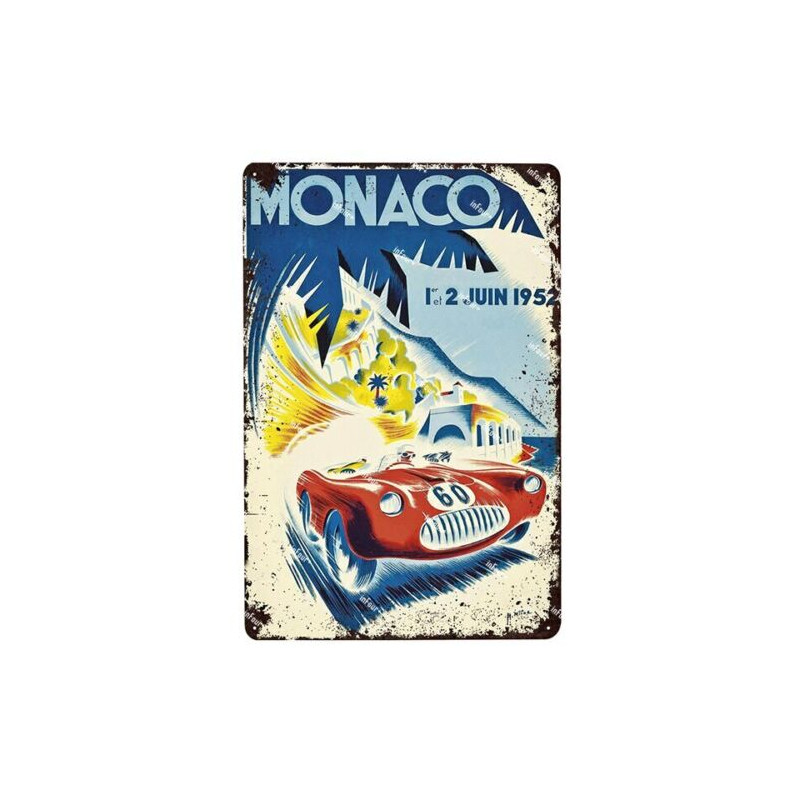 PLAQUE EN ÉTAIN GRAND PRIX MONACO COURSE AUTOMOBILE 30 X 20 CM