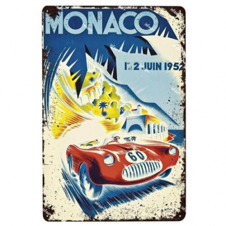 PLAQUE EN ÉTAIN GRAND PRIX MONACO COURSE AUTOMOBILE 30 X 20 CM