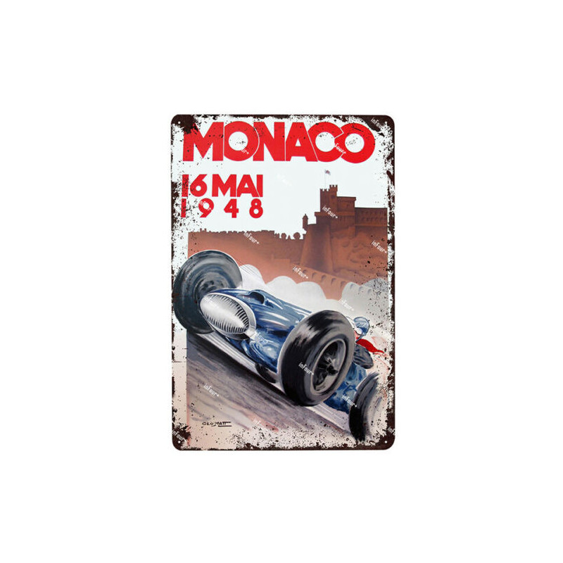 PLAQUE EN ÉTAIN GRAND PRIX MONACO COURSE AUTOMOBILE 30 X 20 CM