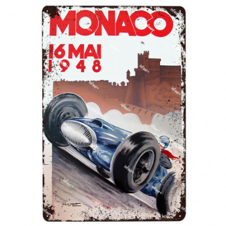 PLAQUE EN ÉTAIN GRAND PRIX MONACO COURSE AUTOMOBILE 30 X 20 CM