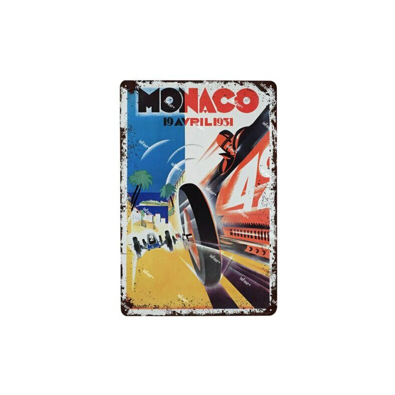 PLAQUE EN ÉTAIN GRAND PRIX MONACO COURSE AUTOMOBILE 30 X 20 CM