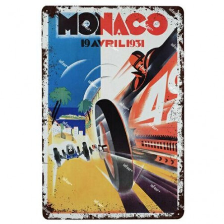 PLAQUE EN ÉTAIN GRAND PRIX MONACO COURSE AUTOMOBILE 30 X 20 CM