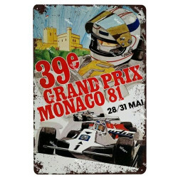 PLAQUE EN ÉTAIN GRAND PRIX MONACO COURSE AUTOMOBILE 30 X 20 CM