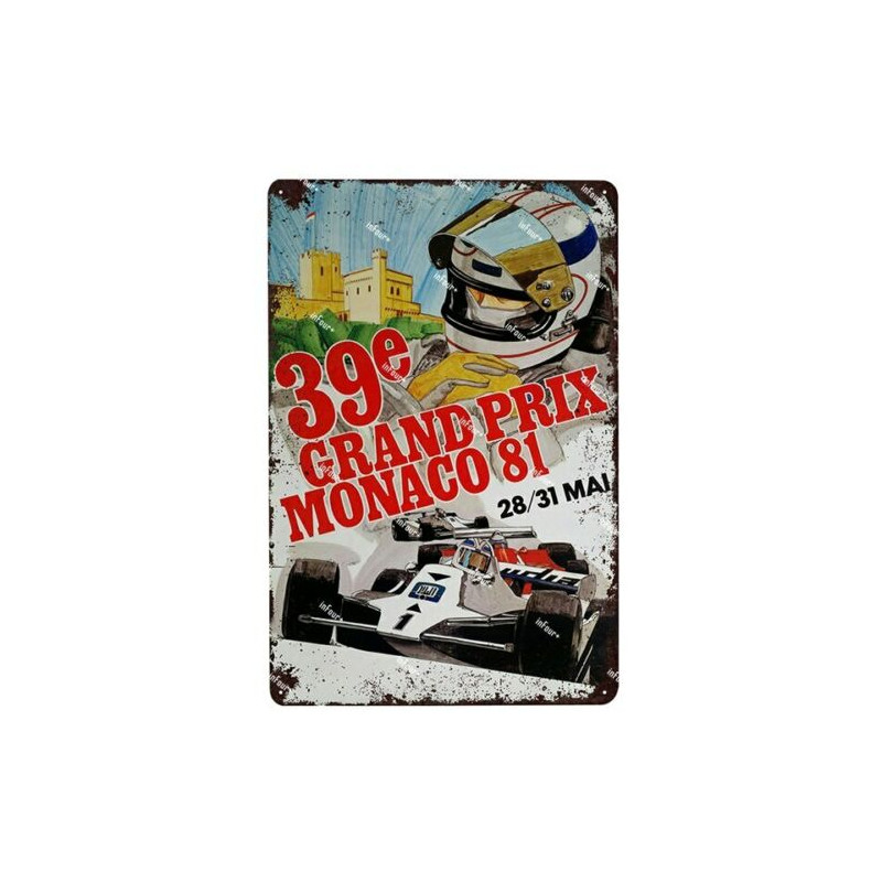 PLAQUE EN ÉTAIN GRAND PRIX MONACO COURSE AUTOMOBILE 30 X 20 CM