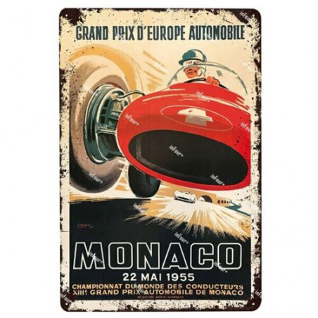 PLAQUE EN ÉTAIN GRAND PRIX MONACO COURSE AUTOMOBILE 30 X 20 CM