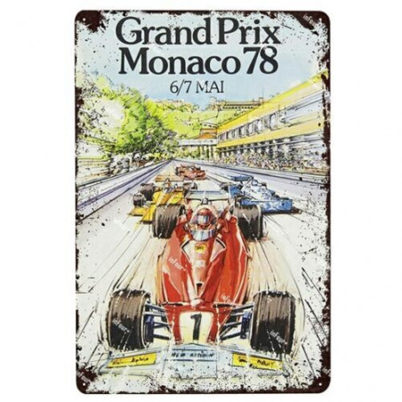 PLAQUE EN ÉTAIN GRAND PRIX MONACO COURSE AUTOMOBILE 30 X 20 CM