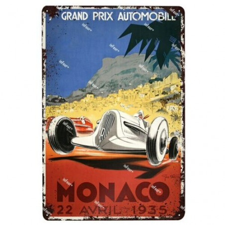 PLAQUE EN ÉTAIN GRAND PRIX MONACO COURSE AUTOMOBILE 30 X 20 CM