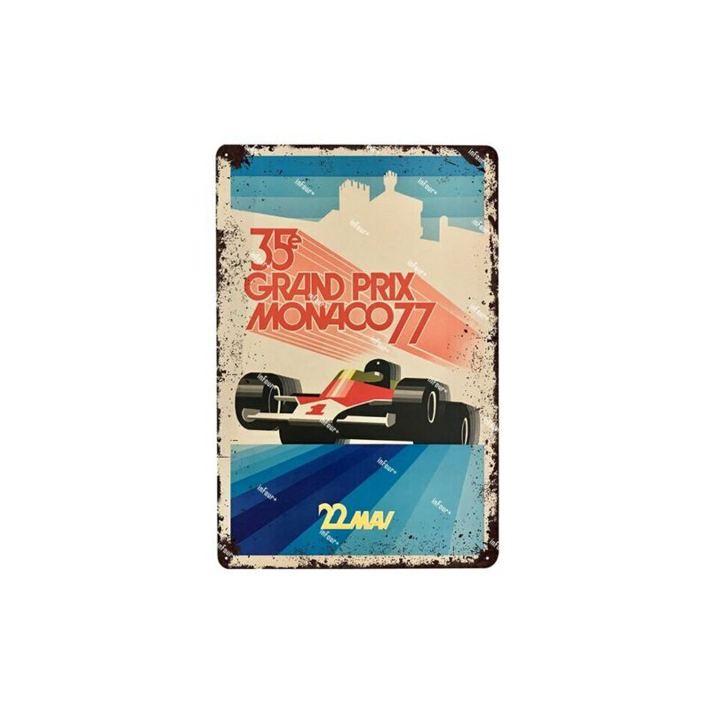 PLAQUE EN ÉTAIN GRAND PRIX MONACO COURSE AUTOMOBILE 30 X 20 CM