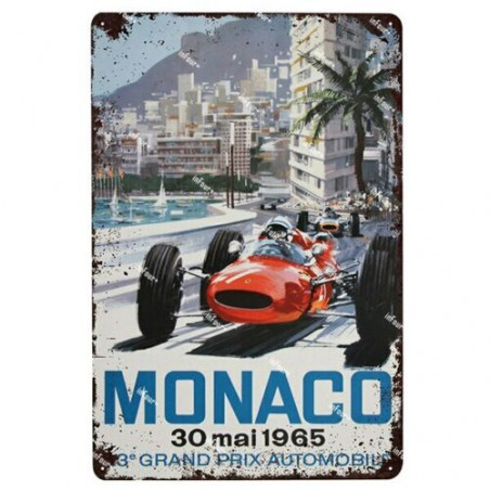 PLAQUE EN ÉTAIN GRAND PRIX MONACO COURSE AUTOMOBILE 30 X 20 CM