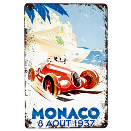 PLAQUE EN ÉTAIN GRAND PRIX MONACO COURSE AUTOMOBILE 30 X 20 CM