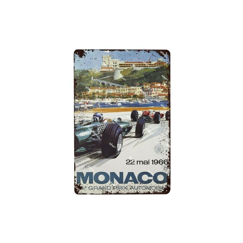 PLAQUE EN ÉTAIN GRAND PRIX MONACO COURSE AUTOMOBILE 30 X 20 CM