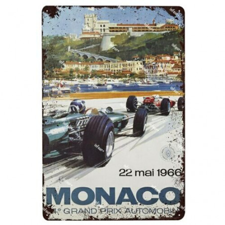 PLAQUE EN ÉTAIN GRAND PRIX MONACO COURSE AUTOMOBILE 30 X 20 CM