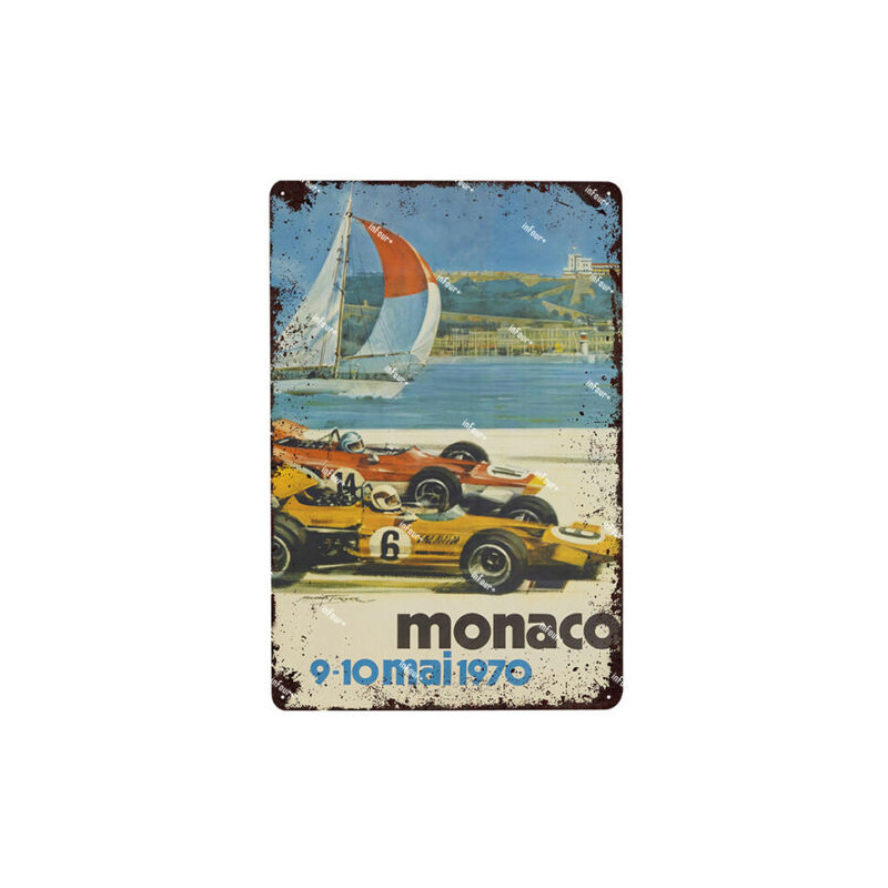 PLAQUE EN ÉTAIN GRAND PRIX MONACO COURSE AUTOMOBILE 30 X 20 CM