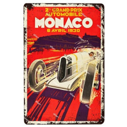 PLAQUE EN ÉTAIN GRAND PRIX MONACO COURSE AUTOMOBILE 30 X 20 CM