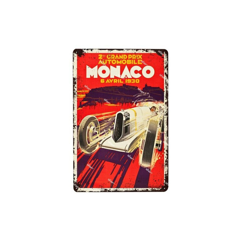 PLAQUE EN ÉTAIN GRAND PRIX MONACO COURSE AUTOMOBILE 30 X 20 CM