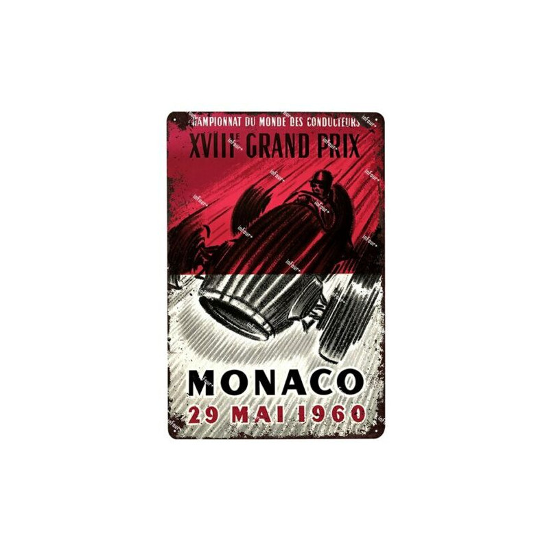 PLAQUE EN ÉTAIN GRAND PRIX MONACO COURSE AUTOMOBILE 30 X 20 CM