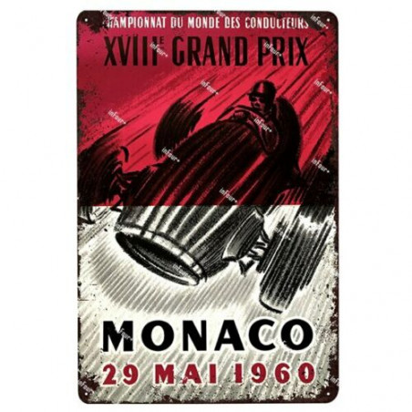 PLAQUE EN ÉTAIN GRAND PRIX MONACO COURSE AUTOMOBILE 30 X 20 CM