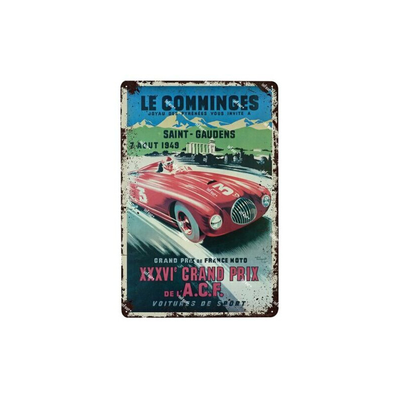 PLAQUE EN ÉTAIN  COURSE AUTOMOBILE 30 X 20 CM