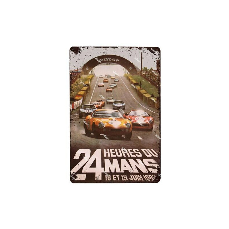 PLAQUE EN ÉTAIN 24 HEURES DU MANS COURSE AUTOMOBILE 30 X 20 CM