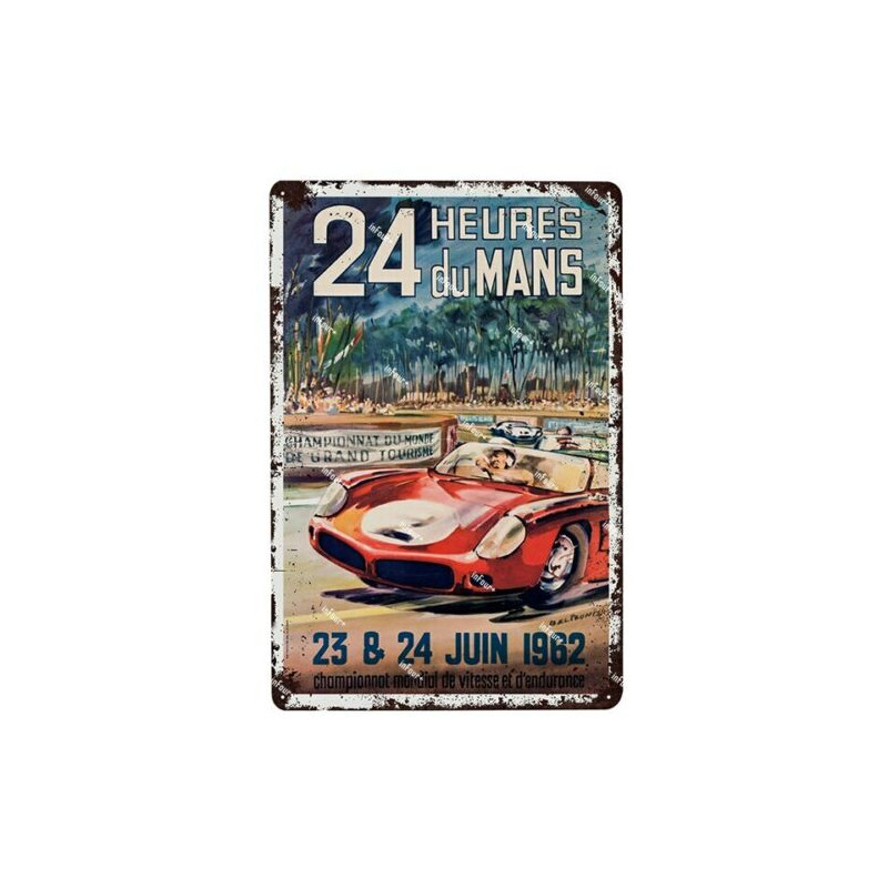 PLAQUE EN ÉTAIN 24 HEURES DU MANS COURSE AUTOMOBILE 30 X 20 CM