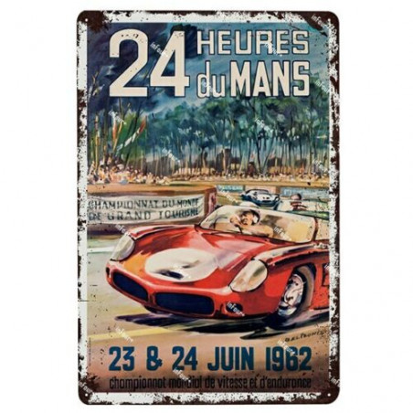 PLAQUE EN ÉTAIN 24 HEURES DU MANS COURSE AUTOMOBILE 30 X 20 CM