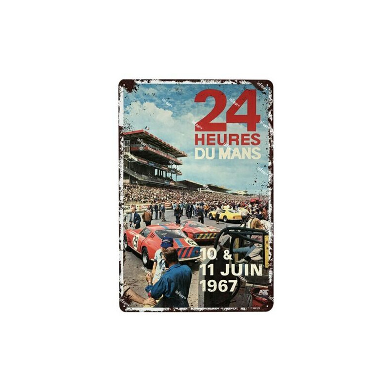 PLAQUE EN ÉTAIN 24 HEURES DU MANS COURSE AUTOMOBILE 30 X 20 CM