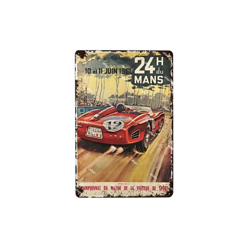 PLAQUE EN ÉTAIN 24 HEURES DU MANS COURSE AUTOMOBILE 30 X 20 CM