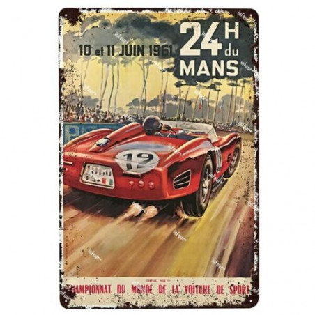 PLAQUE EN ÉTAIN 24 HEURES DU MANS COURSE AUTOMOBILE 30 X 20 CM