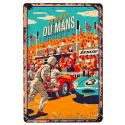 PLAQUE EN ÉTAIN 24 HEURES DU MANS COURSE AUTOMOBILE 30 X 20 CM