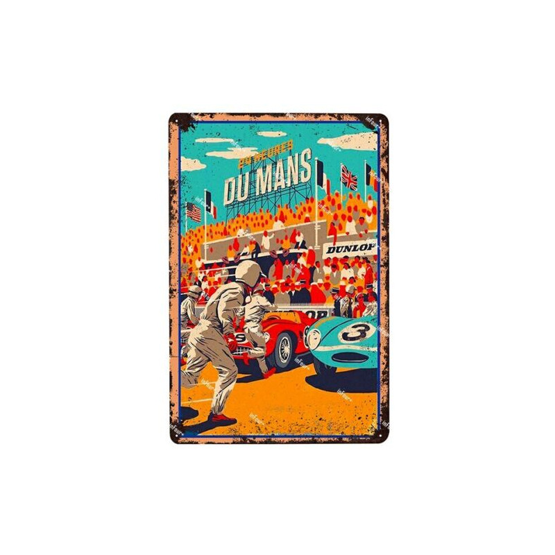 PLAQUE EN ÉTAIN 24 HEURES DU MANS COURSE AUTOMOBILE 30 X 20 CM