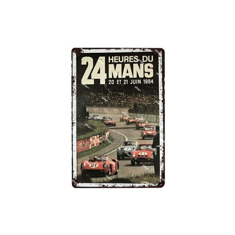 PLAQUE EN ÉTAIN 24 HEURES DU MANS COURSE AUTOMOBILE 30 X 20 CM