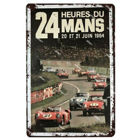 PLAQUE EN ÉTAIN 24 HEURES DU MANS COURSE AUTOMOBILE 30 X 20 CM