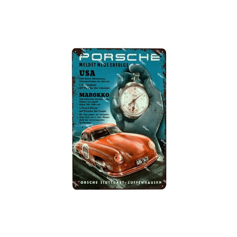 PLAQUE EN ÉTAIN PORSCHE 30 X 20 CM