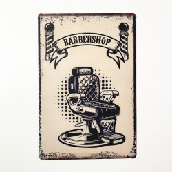 PLAQUE EN ÉTAIN  BARBIER BARBER SHOP 30 X 20 CM