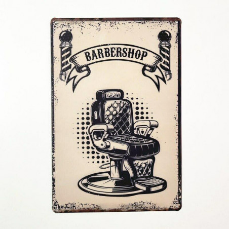 PLAQUE EN ÉTAIN  BARBIER BARBER SHOP 30 X 20 CM