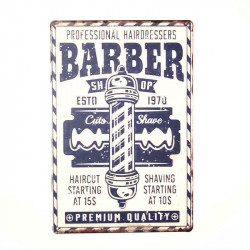 PLAQUE EN ÉTAIN  BARBIER BARBER SHOP 30 X 20 CM