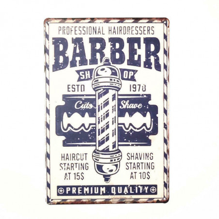 PLAQUE EN ÉTAIN  BARBIER BARBER SHOP 30 X 20 CM