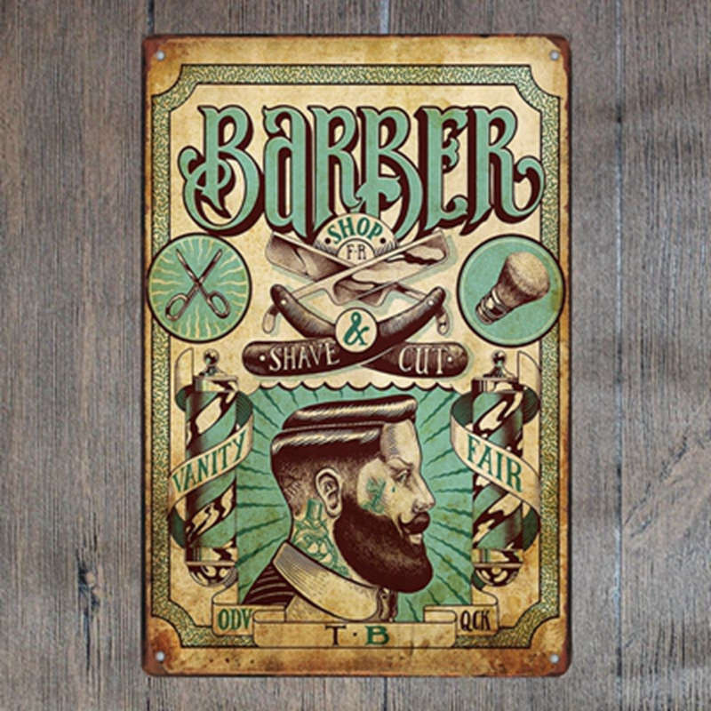 PLAQUE EN ÉTAIN  BARBIER BARBER SHOP 30 X 20 CM