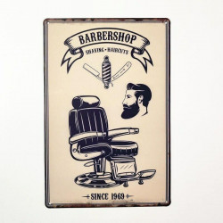 PLAQUE EN ÉTAIN  BARBIER BARBER SHOP 30 X 20 CM