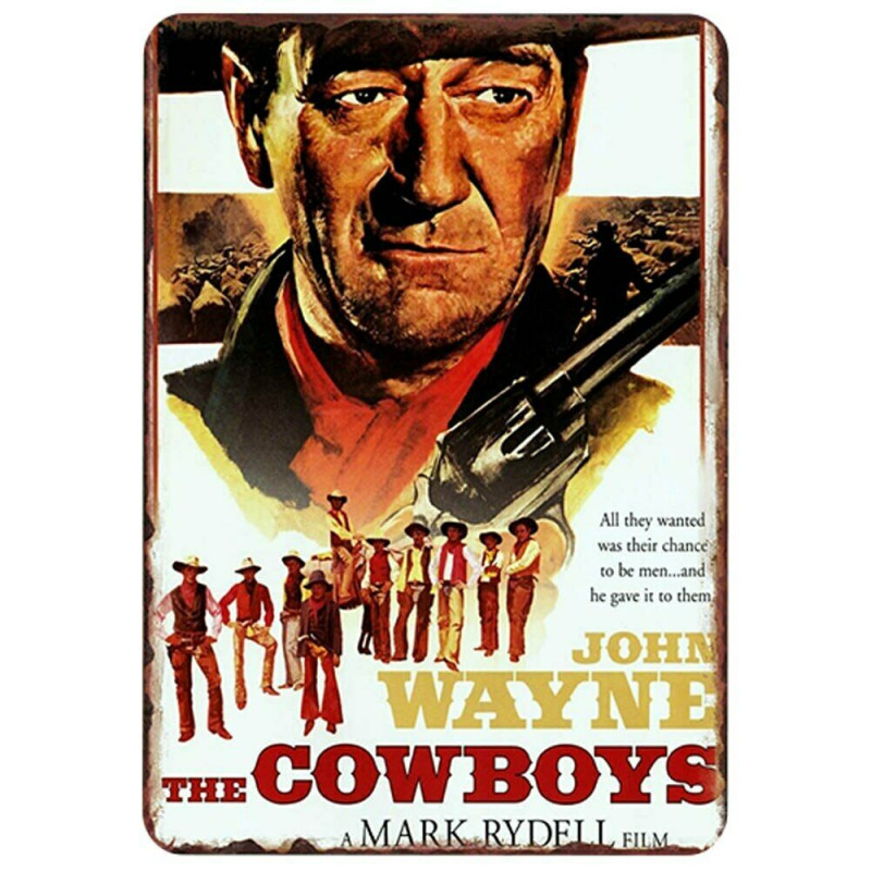 PLAQUE EN ÉTAIN FILM JOHN WAYNE COW-BOYS 30 X 20 CM