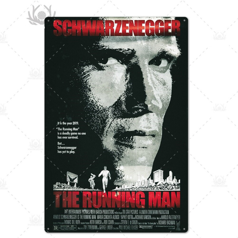 PLAQUE EN ÉTAIN FILM SCHWARZENEGGER RUNNING MAN 30 X 20 CM