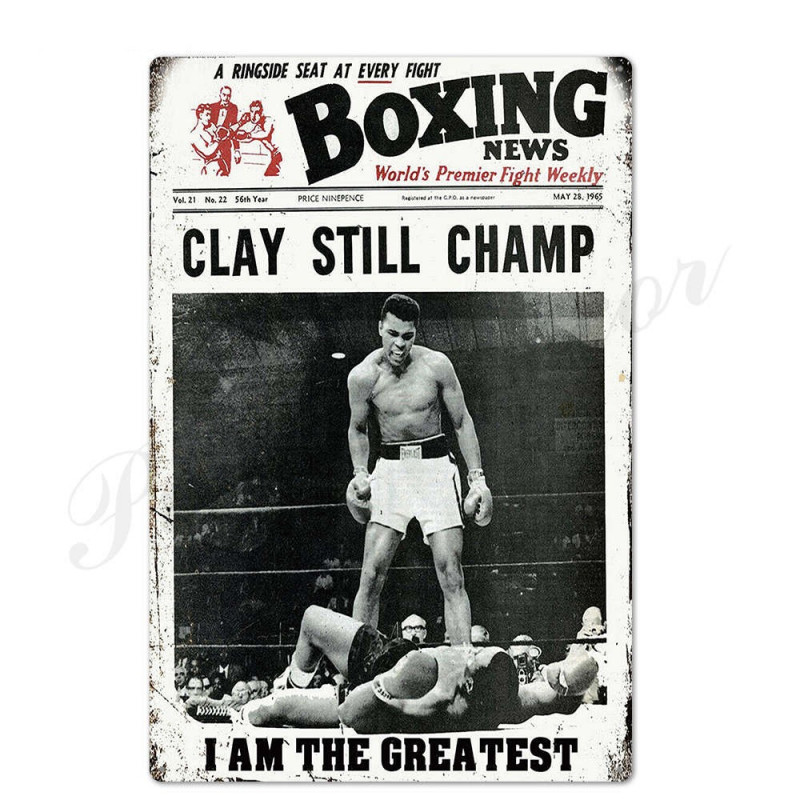 PLAQUE EN ÉTAIN BOXE CASSIUS CLAY SHOP 30 X 20 CM