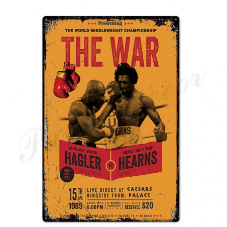 PLAQUE EN ÉTAIN BOXE HAGLER VS HEARNS 30 X 20 CM