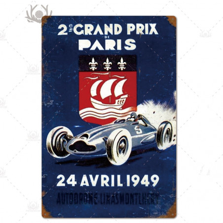 PLAQUE EN ÉTAIN  COURSE AUTOMOBILE 30 X 20 CM