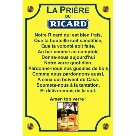 PLAQUE EN ÉTAIN RICARD 30 X 20 CM