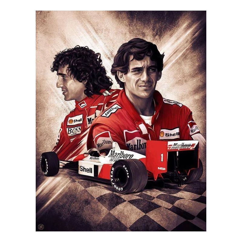 PLAQUE EN ÉTAIN AYRTON SENNA / ALAIN PROST   30 X 20 CM