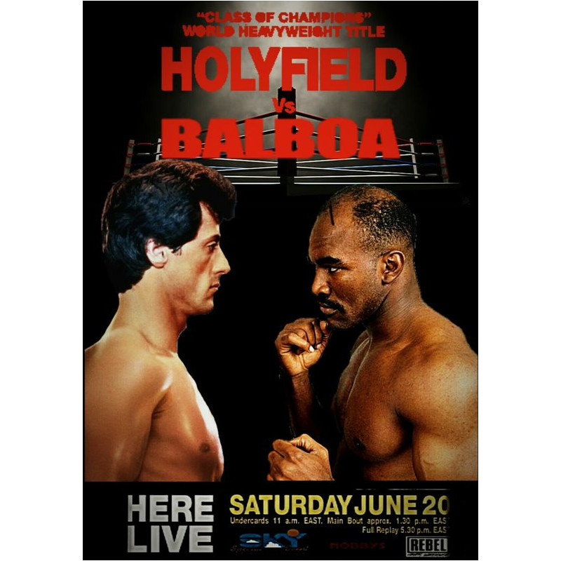 PLAQUE EN METAL ÉTAIN  boxe balboa vs holyfield  30 X 20 CM